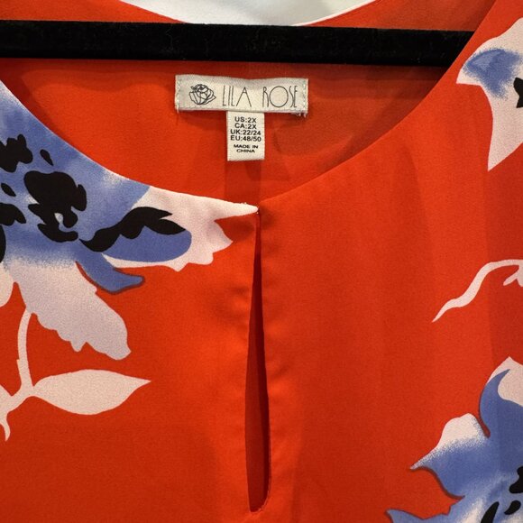 Lila Rose 2xl Sleeveless Floral Blouse Red-Orange Blue and Blush Flowers EUC - Picture 3 of 6